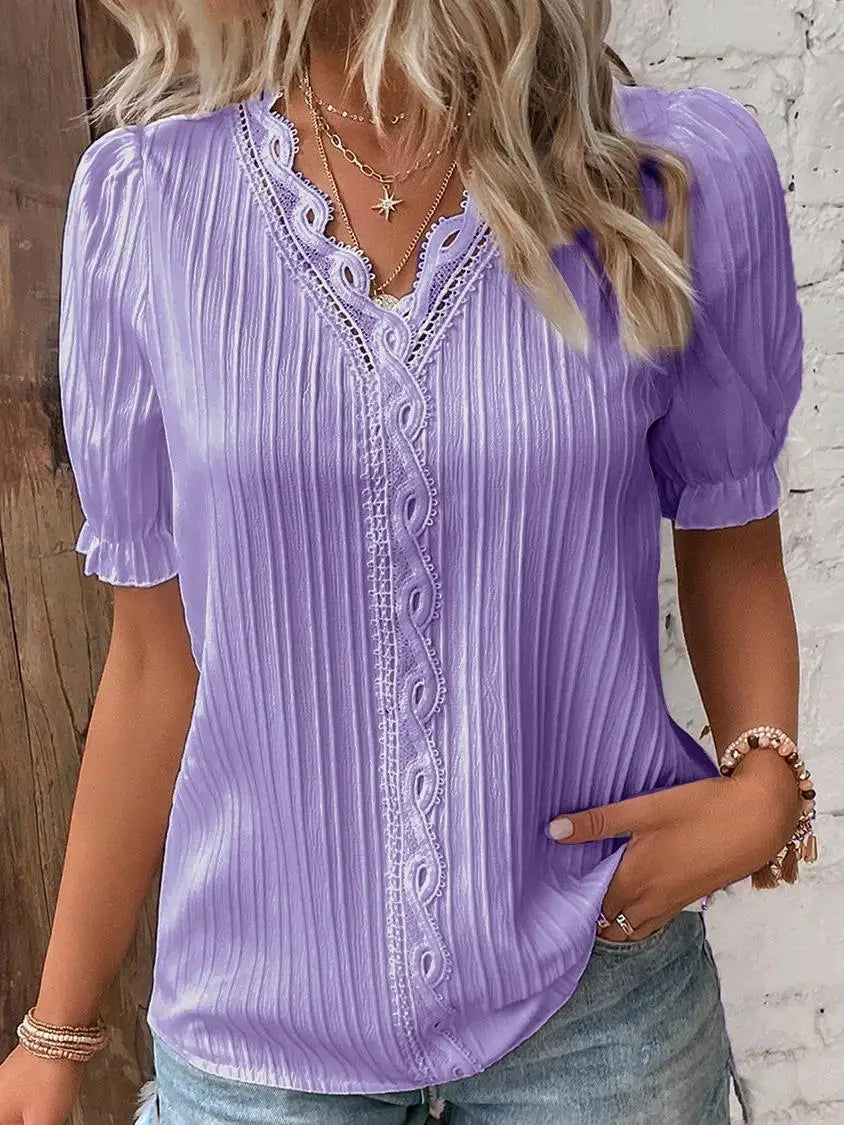 Yrsa™ | Blusa de Cuello en V con Detalles de Volantes