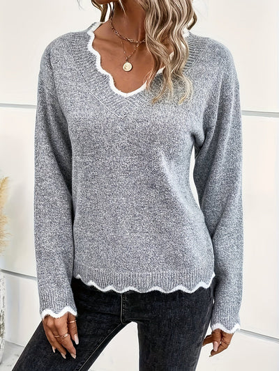 Éléonore™ | Suéter con Cuello en V y Detalles de Volantes