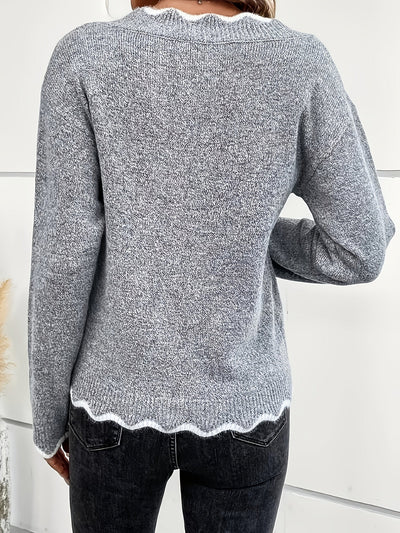Éléonore™ | Suéter con Cuello en V y Detalles de Volantes